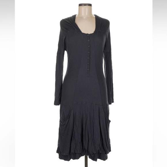 Transit Par Such Dresses & Skirts - Long Sleeve Black Midi Dress with Button Front